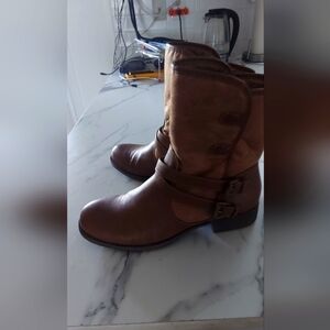 Cozy Rustic Vibes Andrew Geller Boots Faux Leather Mid Shaft Style Western Style